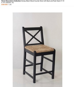 lot 11 image: Home Decorators Collection Dorsey Black Wood Counter Stool with Back and Rush Seat (17.72 in. W x 38.58 in. H). See Pictures