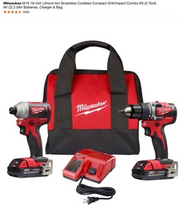 lot 12 image: Milwuakee M18 18-Volt Lithium-Ion Brushless Cordless Compact DrillImpact Combo Kit (2-Tool). See Pictures