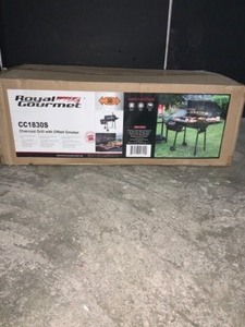 lot 23 image: Royal Gourmet Charcoal Grill in Black with Offset Smoker and Side Table. See Pictures