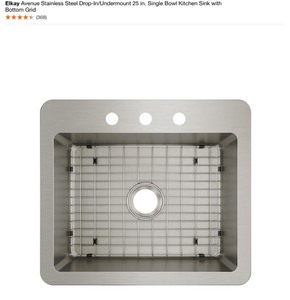 lot 33 image: Elkay Avenue Stainless Steel Drop-InUndermount 25 in. Single Bowl Kitchen Sink with Bottom Grid. See Pictures