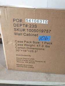 lot 106 image: HUSKY Heavy Duty Welded 20-Gauge Steel Wall Mounted Garage Cabinet in Black (28 in. W x 22 in. H x 14 in. D)