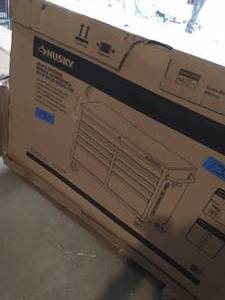 lot 130 image: HUSKY 46 in. W x 24.5 in. D 9-Drawer Gloss Gray Deep Tool Chest Mobile Workbench with Hardwood Top