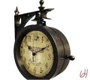 lot 64 image: Charleston 8 in. x 8 in. Round Outdoor Wall Clock