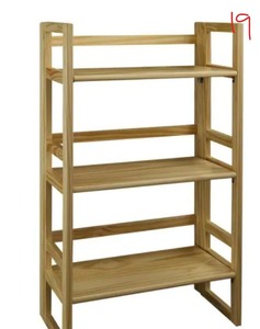 lot 19 image: 37 in. Natural Wood 3-shelf Etagere Bookcase with Open Back