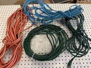 lot 52 image: Lot of Four Extension Cords & Christmas String Light Holders