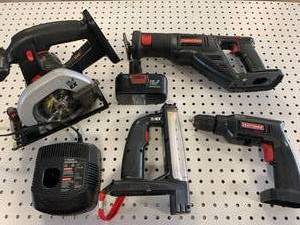 lot 62 image: 3 Piece Craftsman 19.2 Volt Circ Saw, Light, Receipt, Battery Charger Plus Light