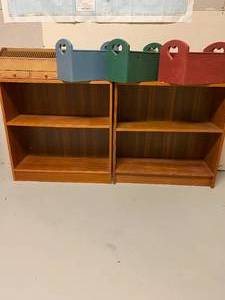 lot 26 image: Bookcases and wood storage boxes