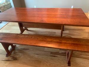lot 30 image: Dining table 83x36 and two benches 83x12