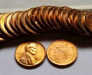 BU ROLL OF 1956-D US WHEAT CENTS (50 COINS)