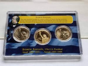 3 US DOLLAR SET ANDREW JOHNSON 1 PROOF & 2 UNC