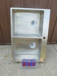 2 Compartment stainless steel sink. 22 x 34. Store display. Never installed. As shown.