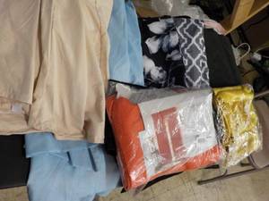 lot 268 image: Drapes, Curtains, sheets, and Furni...