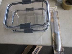 lot 232 image: Bread Knife and 2 Rubbermaid Food C...