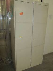 lot 119 image: brown metal cabinet with shelfs den...