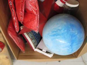 lot 237 image: box of christmas misc and a blue ba...