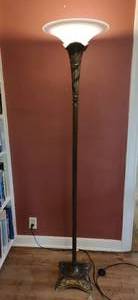 Brass Colored Floor Lamp with Glass Shade