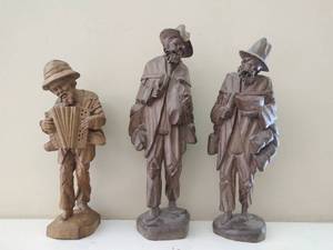 Three Hand Carved Wood Figurines
