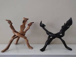 Two Hand Carved Circle of Trust Wood Figurines
