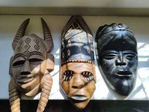 Three Hand Carved Wood Masks