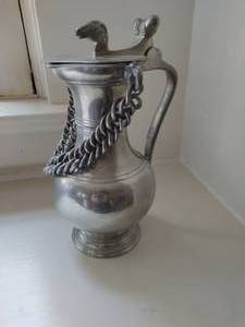 HK Pewter Pitcher with Chain Handle