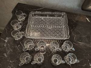 Glass Serving Tray and Shot Glass Mugs