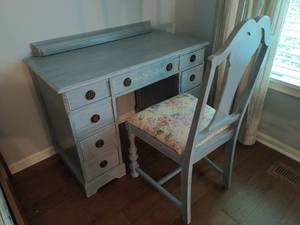 lot 23 image: Blue Desk with Chair and Wall Shelf