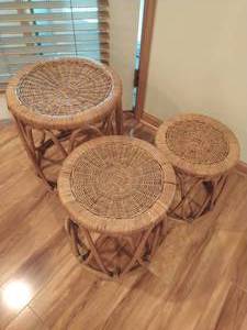 lot 56 image: Three Rattan Nesting TableStools