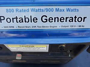 Chicago Portable Generator 800Rated Watts900 Max Watts