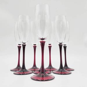 lot 26 image: Set of 8 Vintage Red and Clear Champagne Glasses