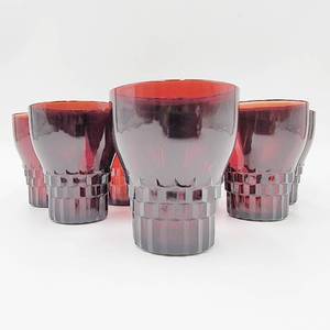 lot 29 image: Set of 8 Antique 1930s Royal Ruby Anchor Hocking 10 oz Flat Tumblers ($150 Value)