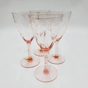 lot 33 image: Set of 3 Vintage Pink Hammered TallGlass WineChampagne Glasses ($75 Value)