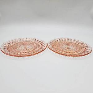 lot 35 image: 2 Antique 1930s Jeannette Windsor Pink Glass Plates-Discontinued ($90 Value)