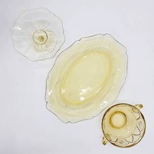 lot 48 image: Antique 1930s Patrician Amber Depression Glass Collection-Federal Dutch Rose & More ($150)