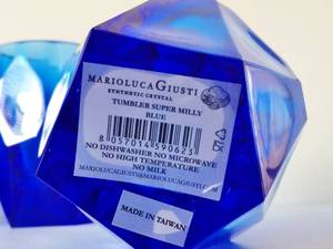 MSRP $140 SET OF 4 MARIOLUCA GIUSTI SYNTHETIC CRYSTAL TUMBLERS SUPER MILLY BLUE - GREAT CONDITION