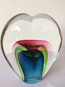 WOW STUNNING MID-CENTURY ITALIAN MURANO SOMMERSO ART GLASS 6 HEART - A VERY HEAVY PIECE - GREAT VINTAGE CONDITION