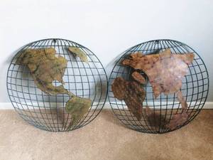 WOW&nbspC JERE HEMISPHERE WORLD GLOBE METAL WALL SCULPTURE MID CENTURY MODERN STYLE APPROX 30 DIAMETER EACH