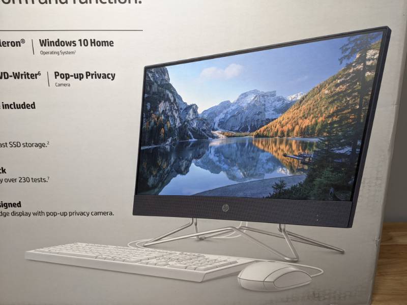 lot 2 image: Brand New HP 22 AIO Celeron Blue 4GB256GB Desktop All-In-One