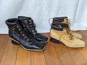 lot 201 image: Two Pairs Womens Size 7.5 Timberland Dress Boots