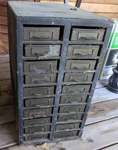 lot 10 image: Vintage 20 Drawer SteelWood Storage Tool Parts Cabinet Organizer