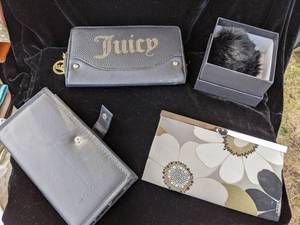 lot 235 image: Juicy Couture WalletWristlet, PurseKeychain Puff Charm, Makeup Brush Set, & Floral WalletWristlet