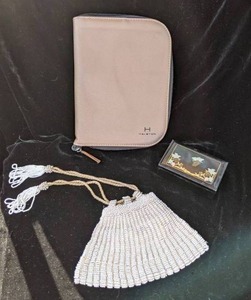 lot 237 image: Vintage Halston Jewelry bag holder, Small Vintage Beaded Purse, & Small Jewelry Box