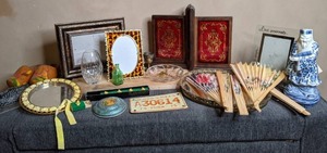 lot 221 image: Misc. Home Dcor Items Decorative Fans, Picture Frames, Mirrors, & More