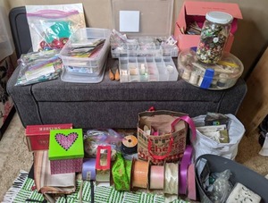 lot 225 image: A Crafters Dream lot Buttons, Ribbon , Stamping, Sewing Supplies & More