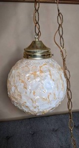 lot 337 image: 60s Vintage Swag Lamp, Orange & White round glass pendant light