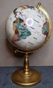 lot 338 image: White Howlite Semi-Meridian Gemstone One-of-a-Kind Globe with Gold Stand