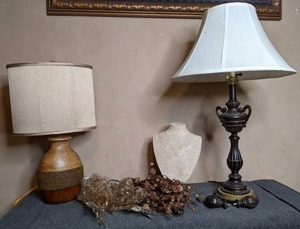 lot 345 image: Set of (2) Vintage Lamps, Vintage Necklace Display Stand, & More