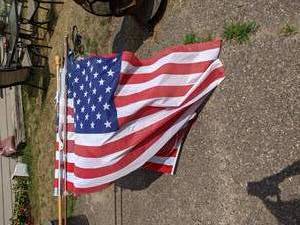 lot 365 image: Lot of (3) American Flags with Flag Poles