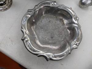 lot 258 image: Lot of Pewter & Silver Plated Vintage Serving Pieces