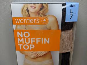 lot 22 image: Brand New Warners Womens No Muffin Top 4-Pack Lace Hipster Size Large