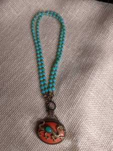 lot 279 image: Stunninng Artistic Necklace in Coral and Light Green Stones (Looks Blue in pics)